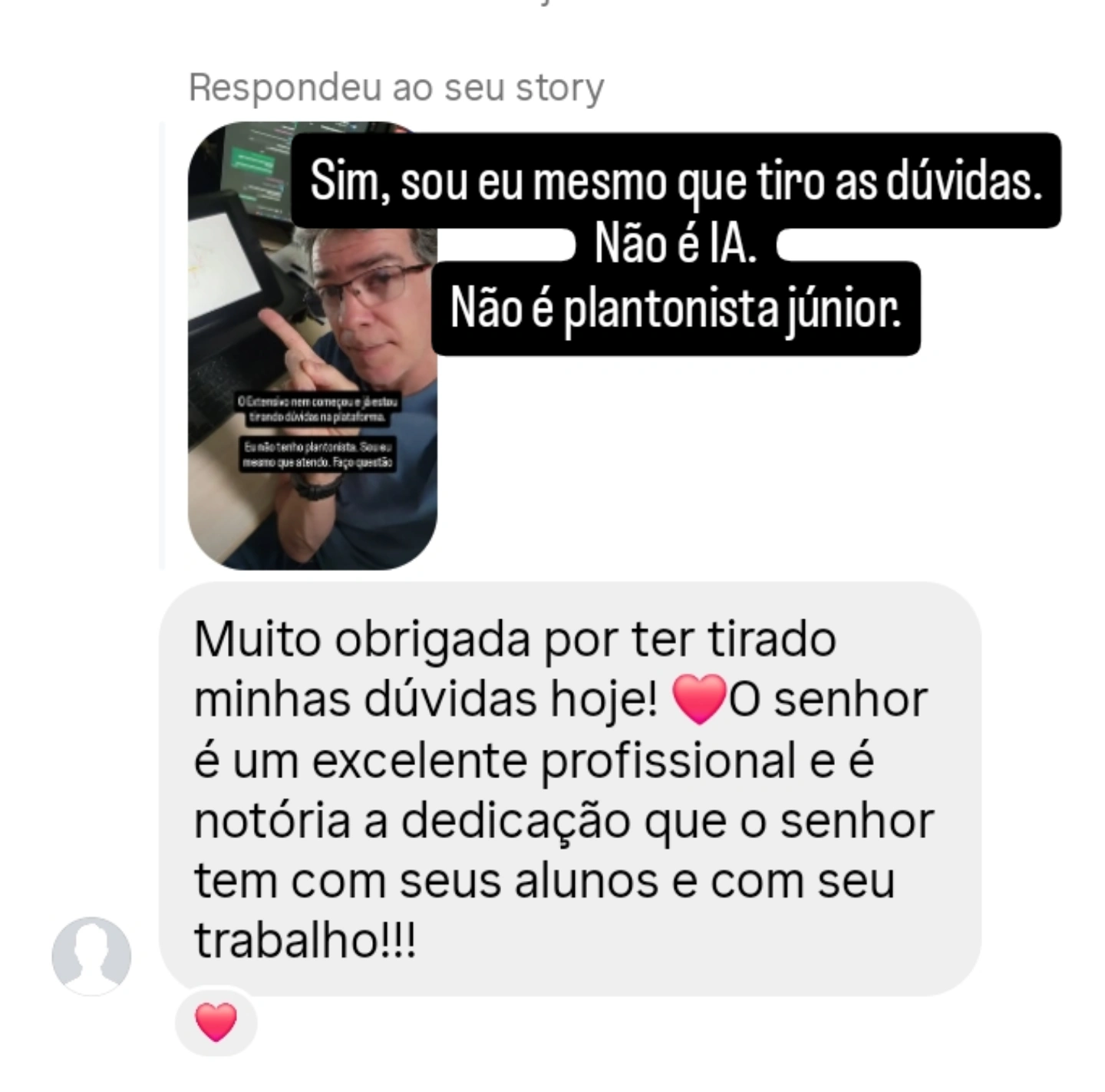 Print de aluna sobre a monitoria