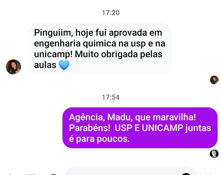 Print de aprovação — Madu, USP e UNICAMP